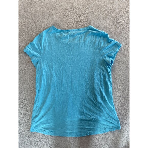 Chico's Shirt 2 Women's Large Eyelet Front Short Sleeve Tee T Shirt Solid Blue - Picture 9 of 9